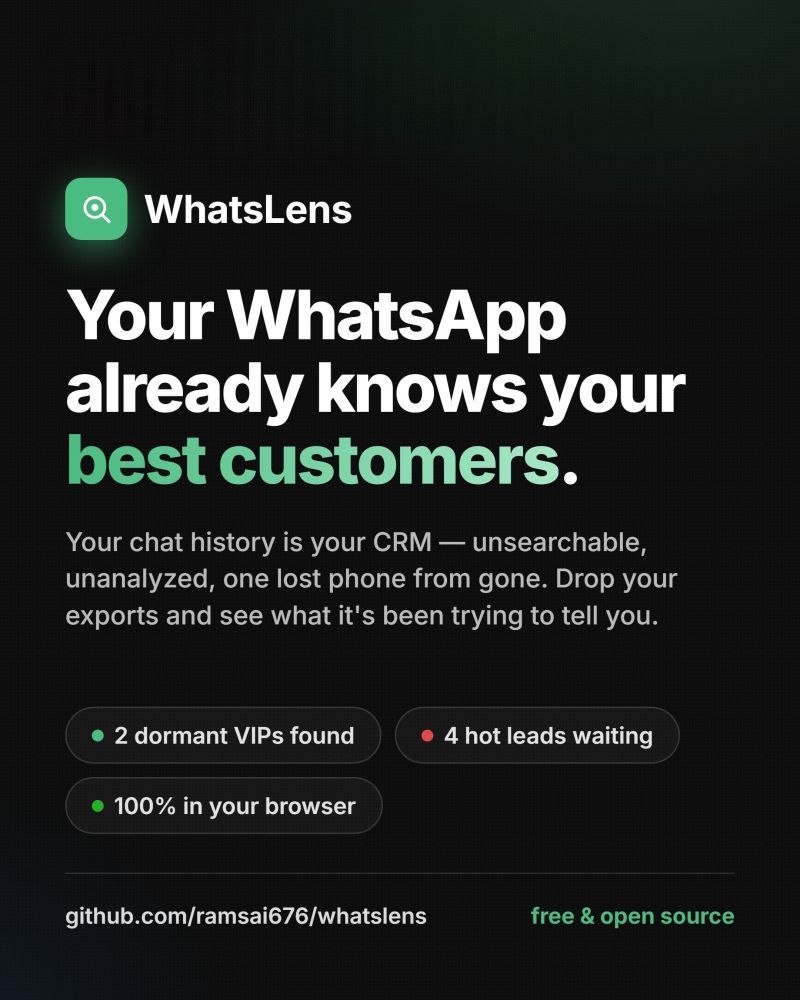 WhatsLens interface showing dormant customers and hot leads found in WhatsApp chat history